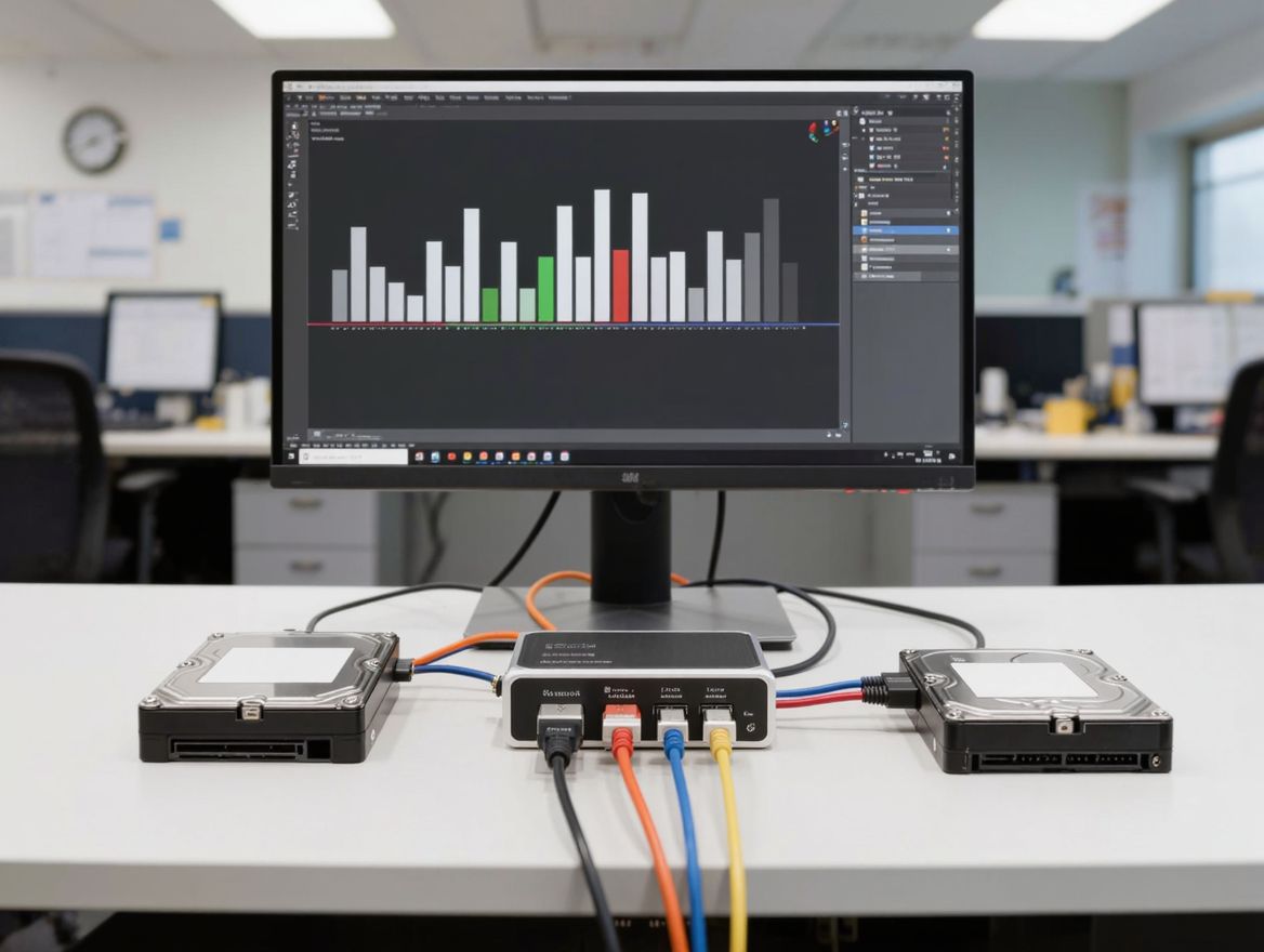 Datenrettungs-Arbeitsplatz mit Festplatte und SSD